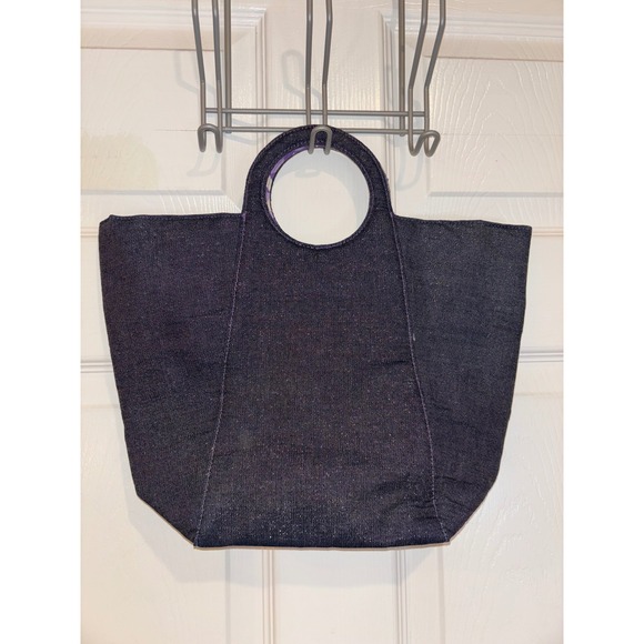 Victoria's Secret Tote Bag Circle Handle Denim Look Purple Interior Purse - Picture 1 of 4